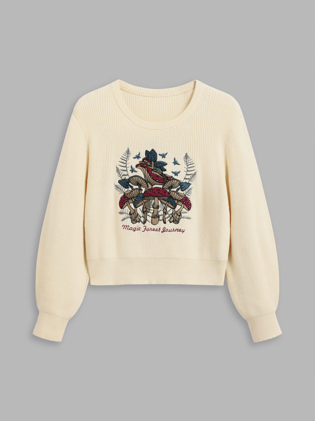 Gestrickter Rundhalsausschnitt Pilz Crop Pullover Kurve & Plus