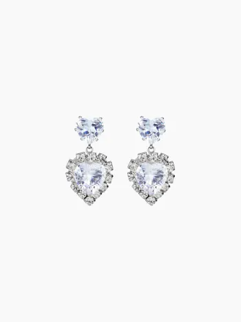 RHINESTONE DECOR DOUBLE HEART DROP EARRINGS