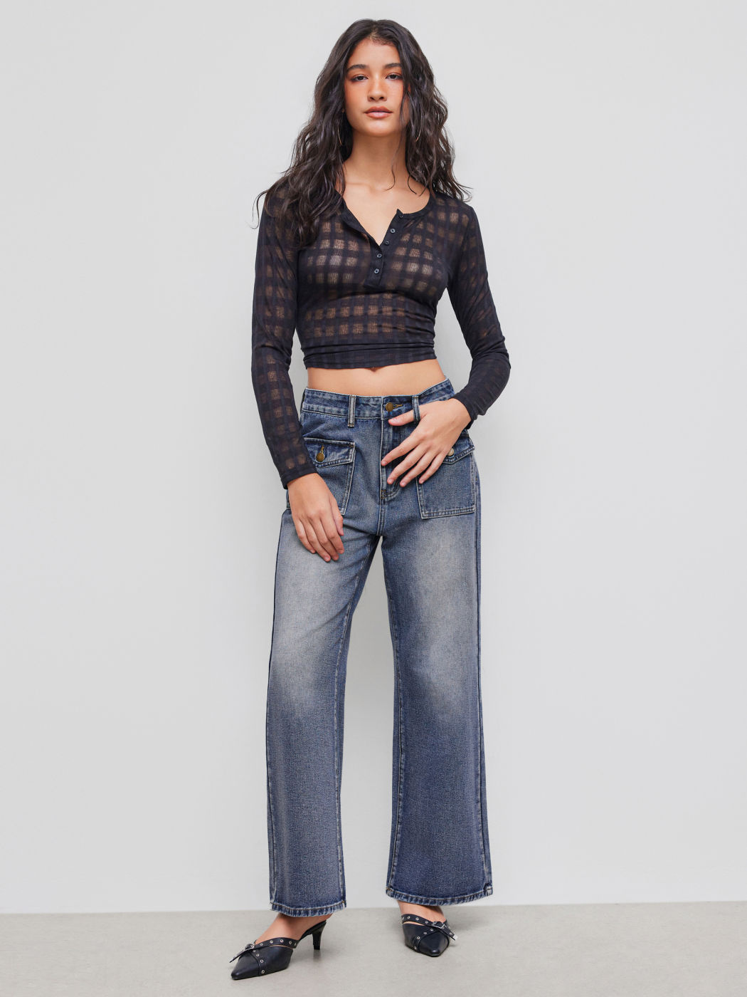 Cider Denim Mid Rise Solid Pocket Straight Leg Jeans