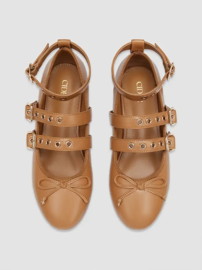 Double Strap Buckle Bowknot Ballet Mary Jane Flats