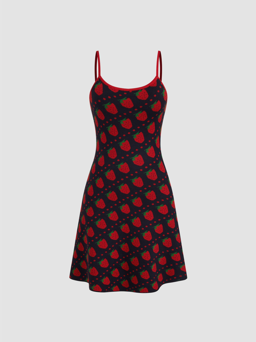 Knit Scoop Neckline Strawberry Mini Dress