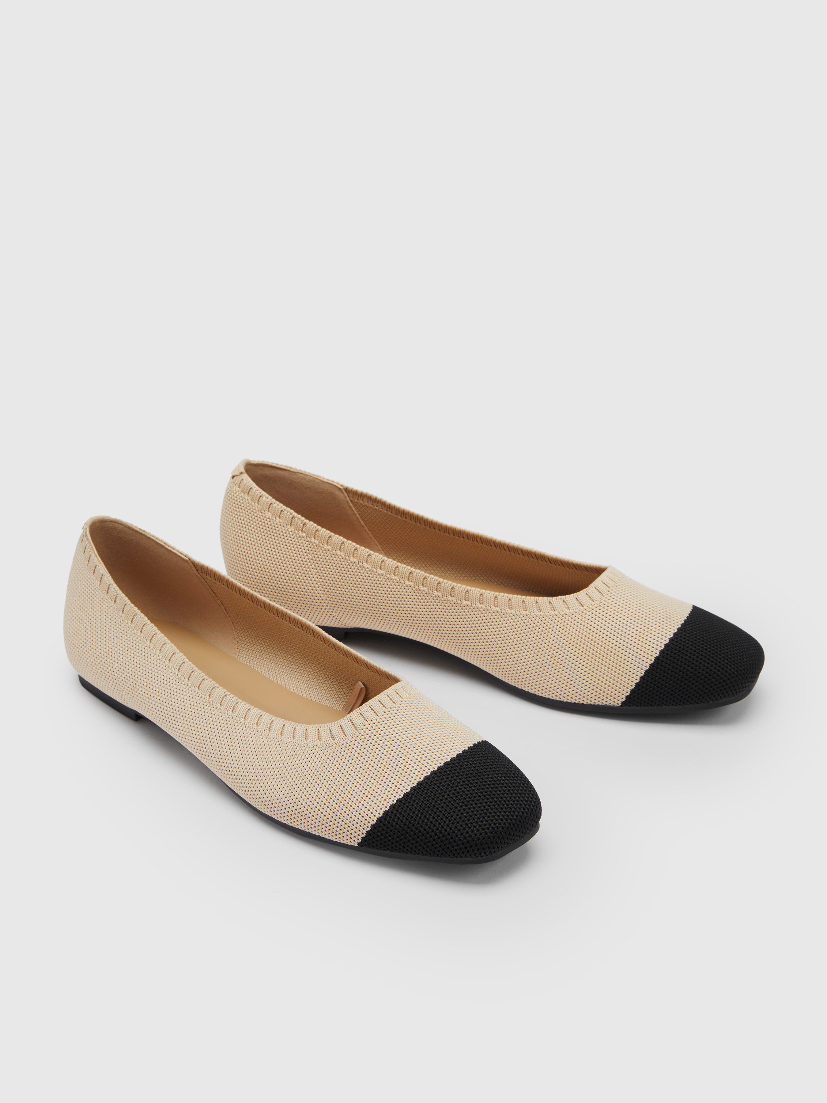 TWO-TONE FABRIC MARY JANE FLATS For Daily Casual Coffee Shop