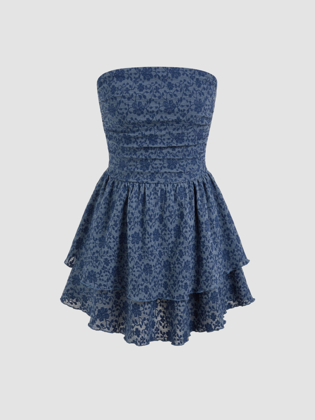 Lace Floral Ruched Layered Mini Dress