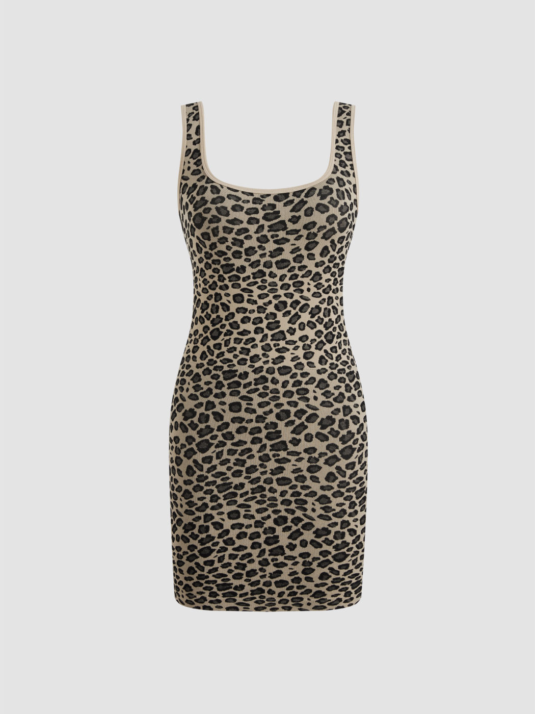 Seamless Square Neck Leopard Contrasting Binding Mini Dress