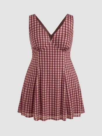 Robe courte à carreaux col V Curve & Plus
