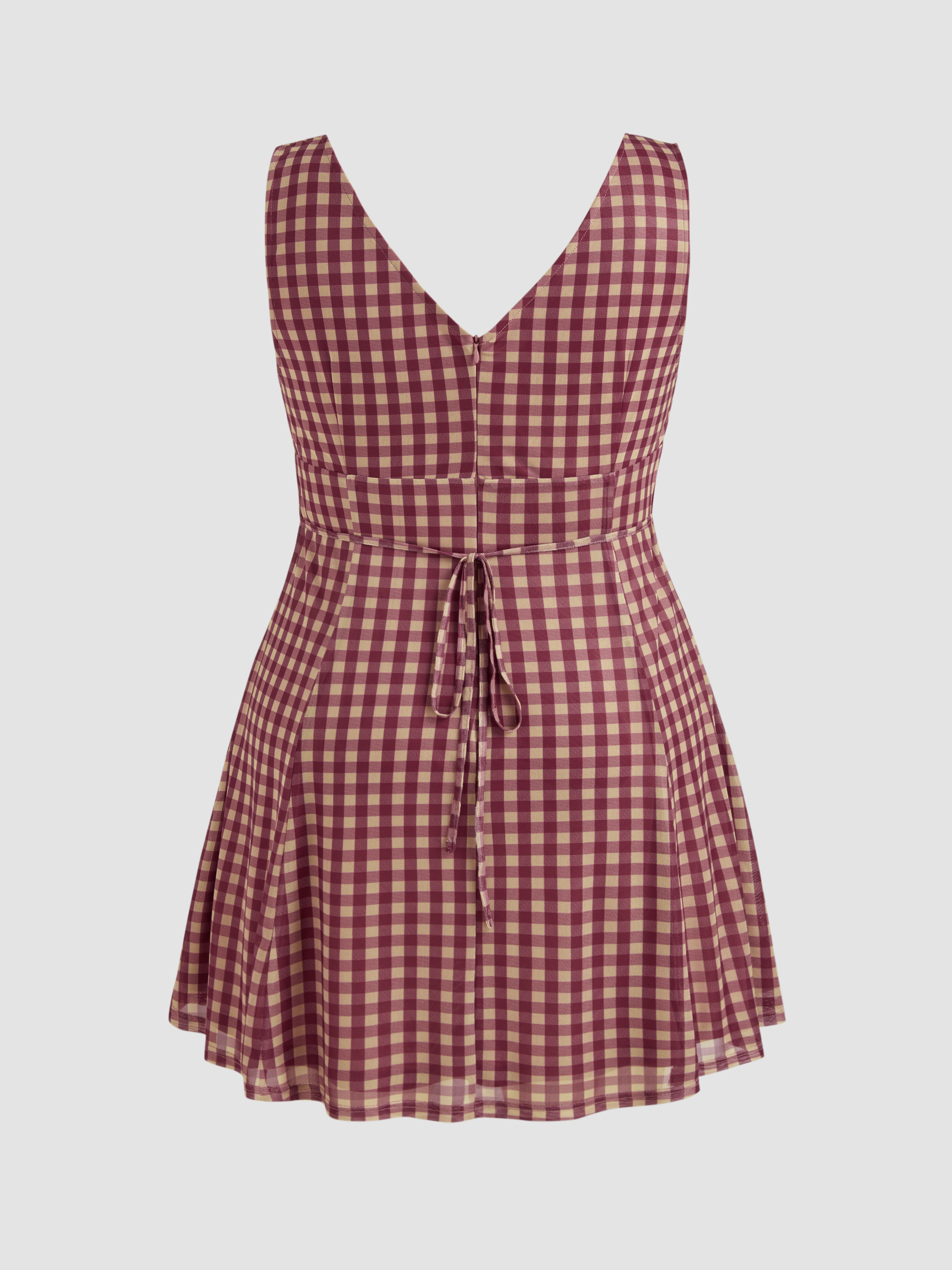 Woven V-neck Check Mini Dress Curve & Plus For School