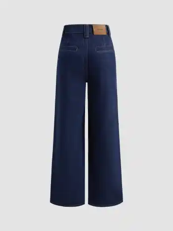 Denim-Hochbund-Pleated-Straight-Leg-Jeans
