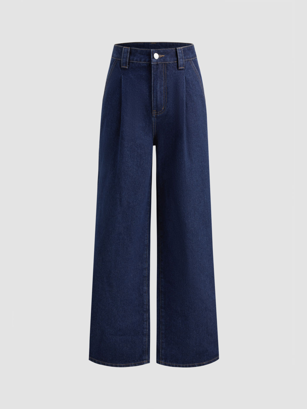 Denim-Hochbund-Pleated-Straight-Leg-Jeans