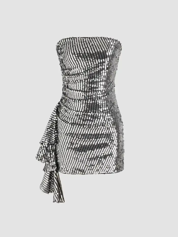Sequin Cowl Neck Rhinestone Shoulder Straps Mini Dress