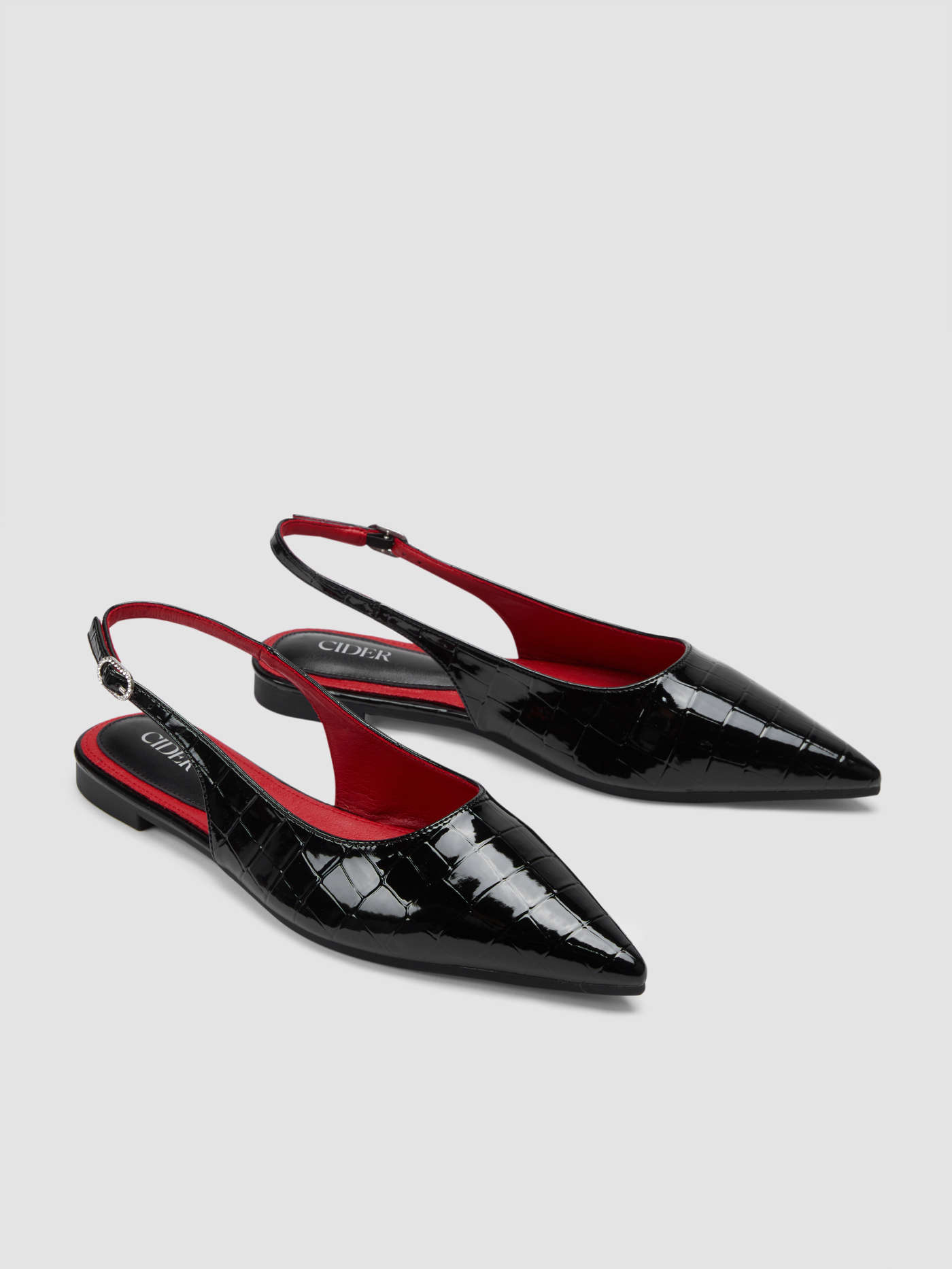 CROCODILE PATTERN POINTED TOE SLINGBACK FLATS