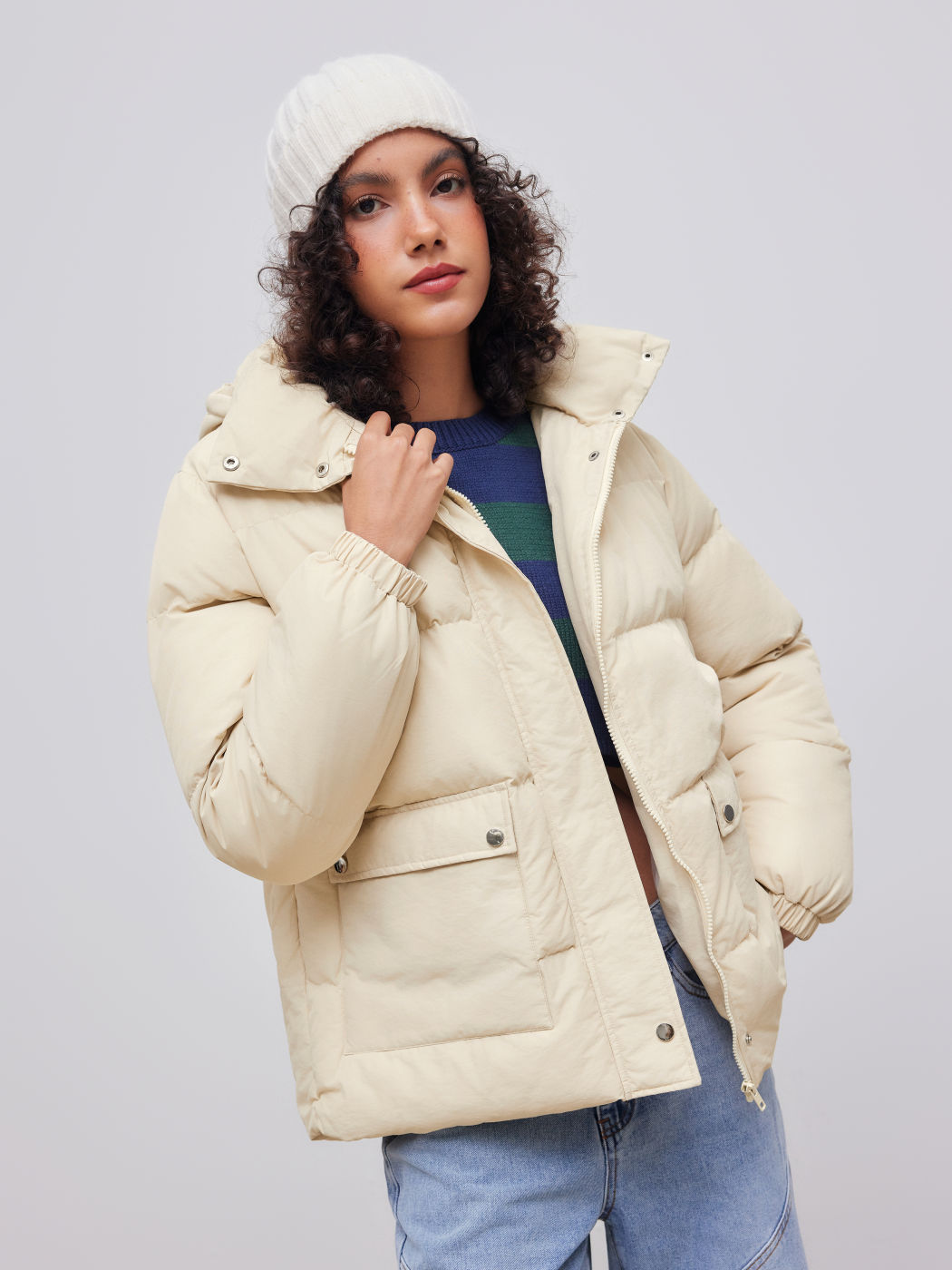Kapuze Einfarbig Tasche Oversized Puffer