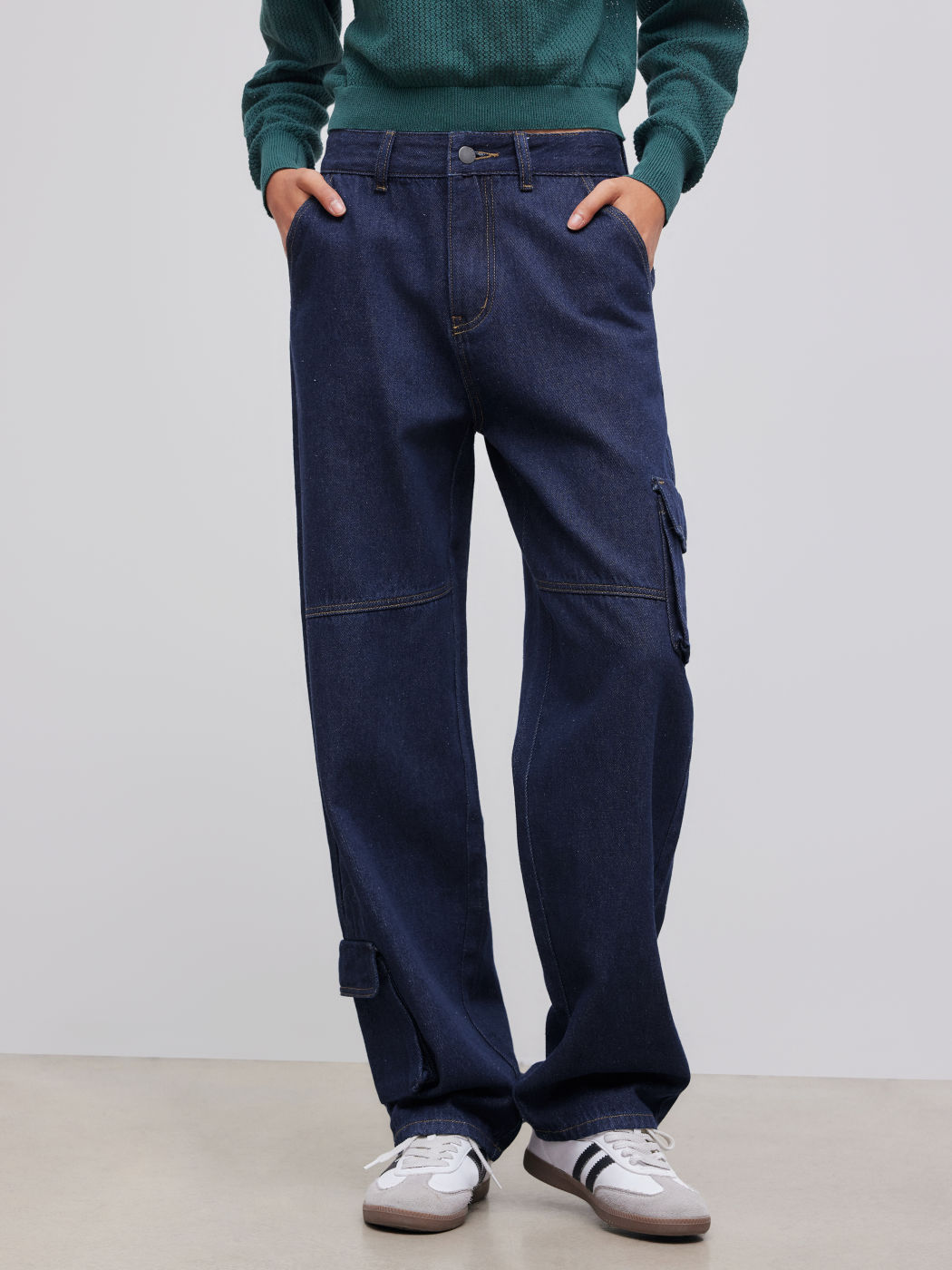 Cider Denim Mid Rise Solid Cargo Jeans