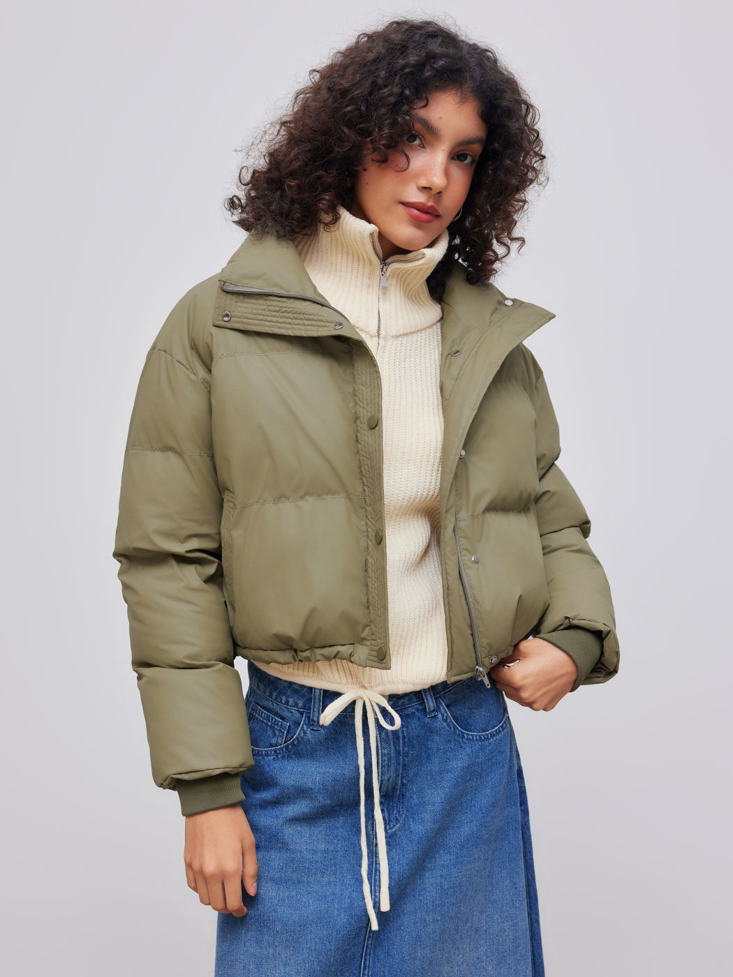 Stand Collar Solid Pocket Puffer