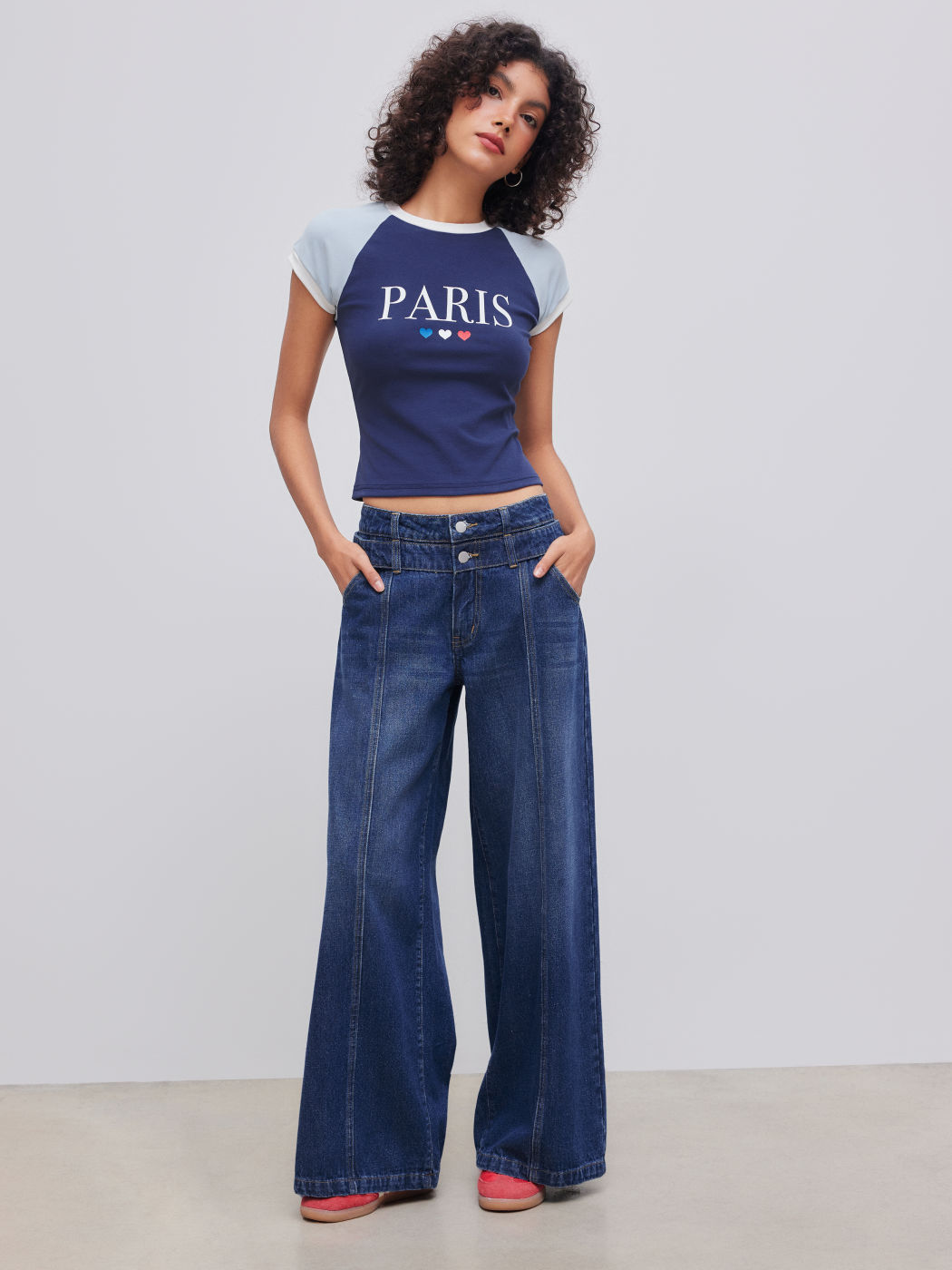 Cider Denim Mid Rise Solid Double Button Pocket Baggy Jeans
