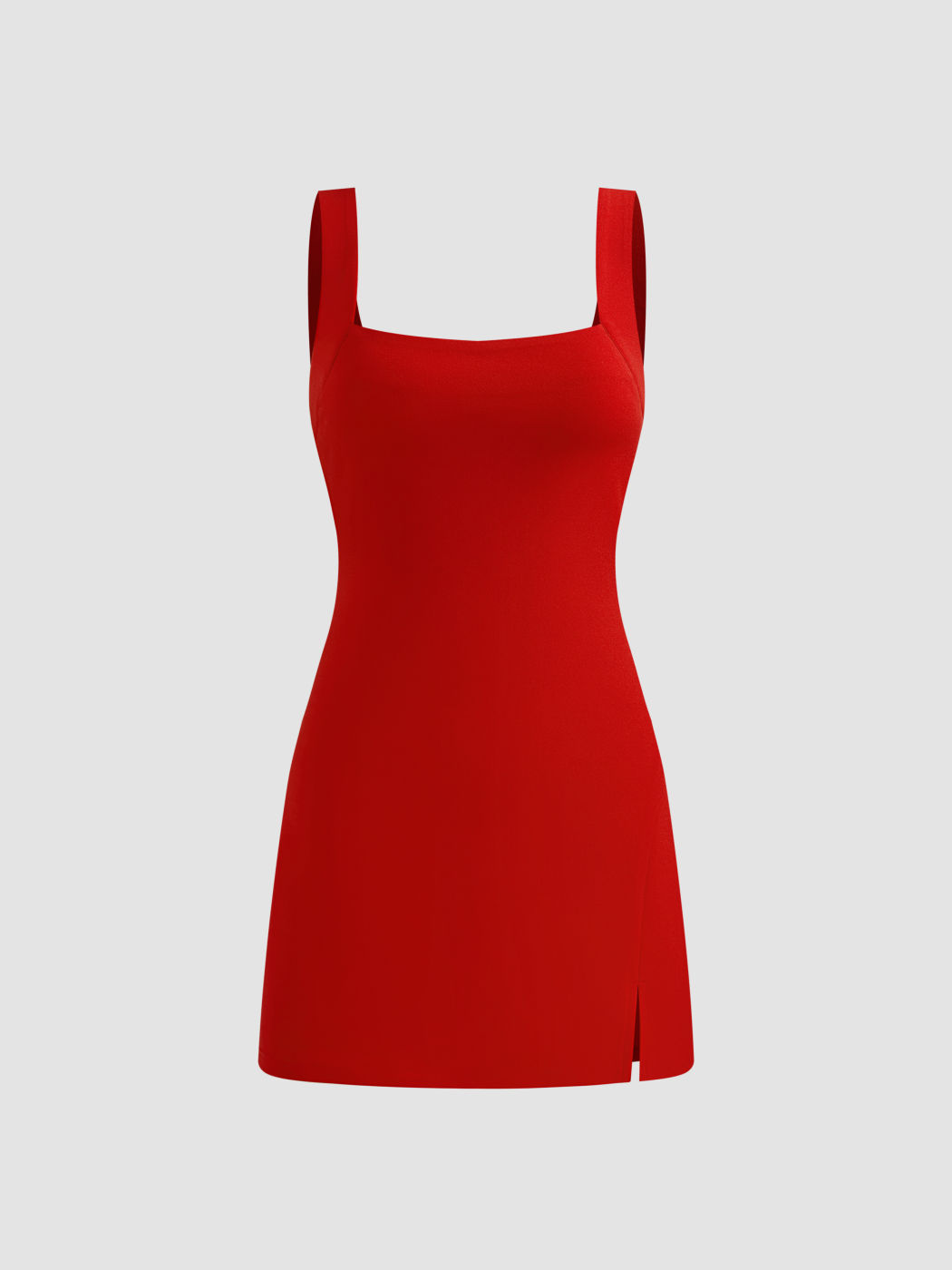 Square Neck Solid Split Mini Dress