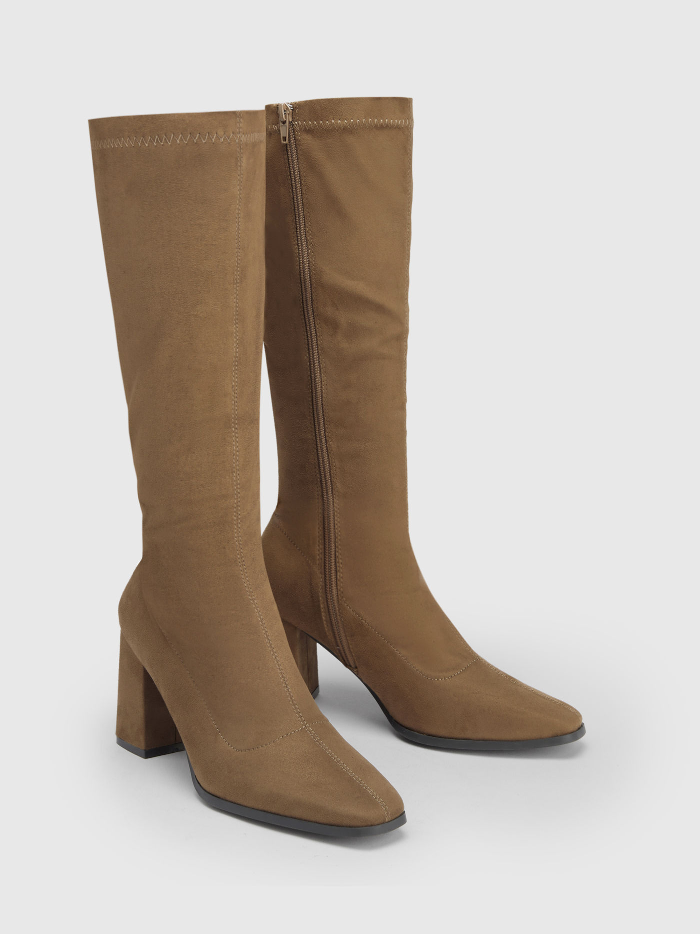 SUEDE CHUNKY HEEL KNEE HIGH BOOTS
