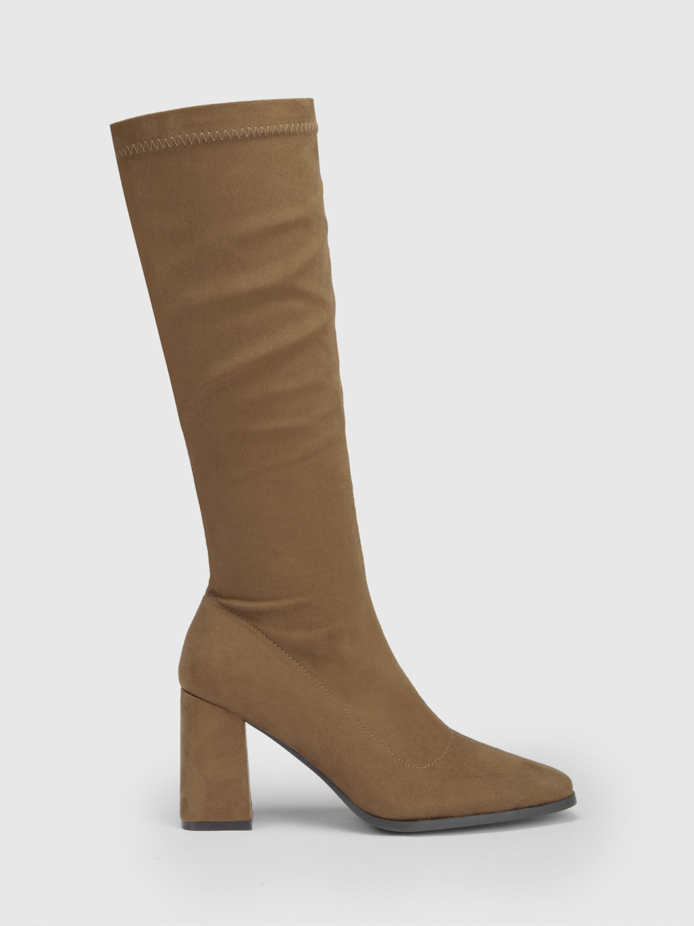 SUEDE CHUNKY HEEL KNEE HIGH BOOTS