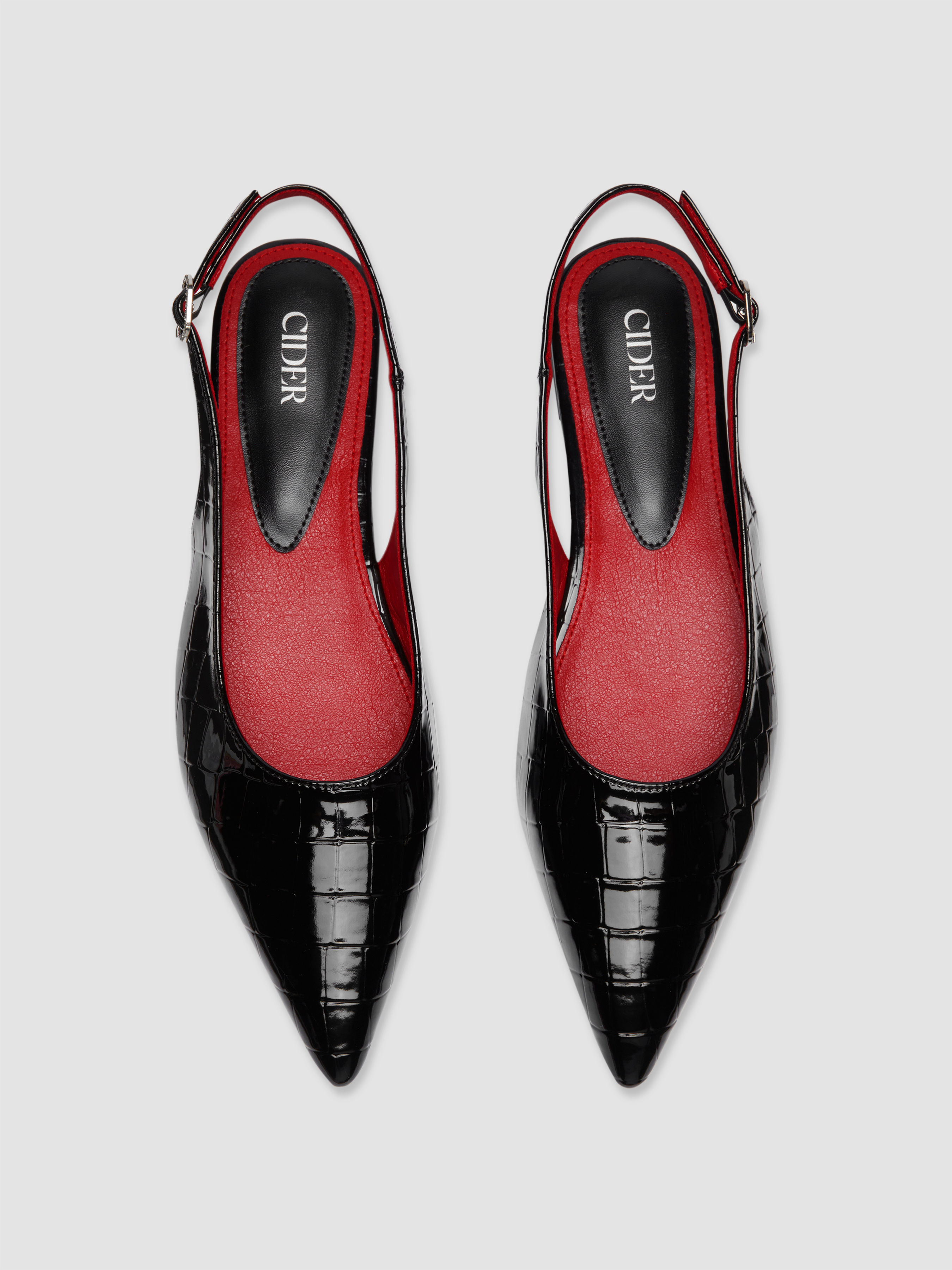 CROCODILE PATTERN POINTED TOE SLINGBACK FLATS