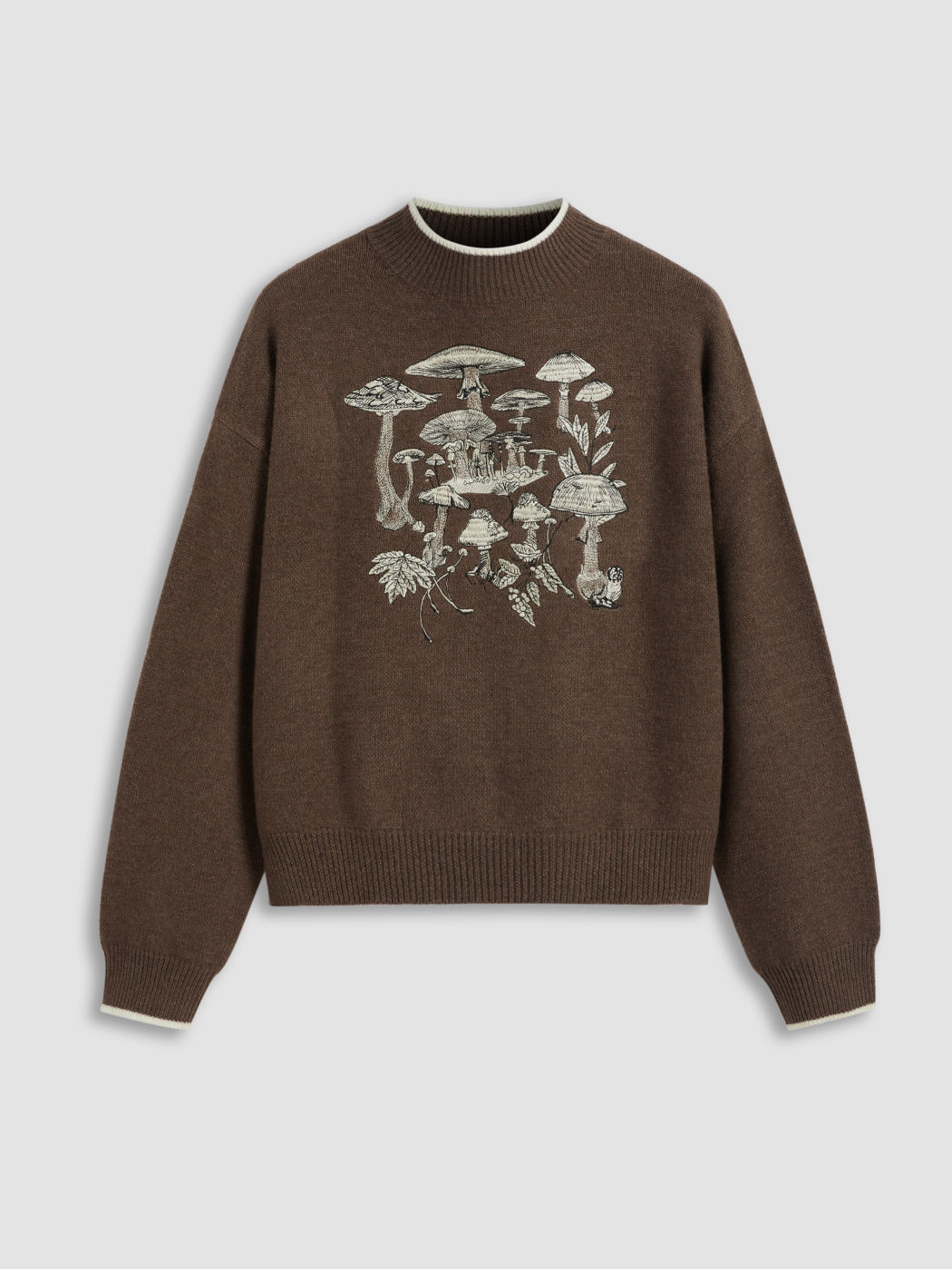 Knit Round Neckline Mushroom Graphic Contrasting Binding Sweater Curve & Plus