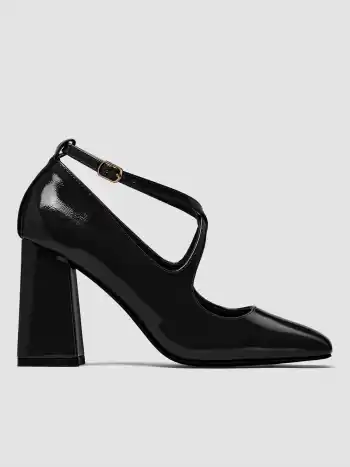CROSS-STRIPED MARY JANE HEELS