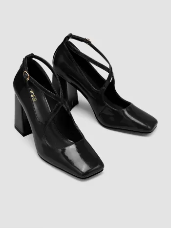 CROSS-STRIPED MARY JANE HEELS