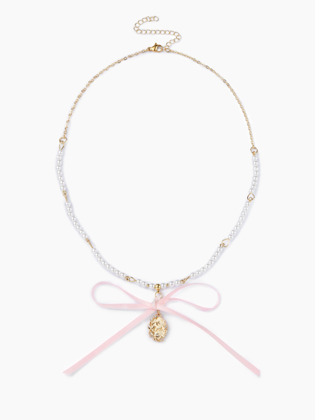 FLORAL COIN & BOWKNOT & FAUX PEARL PENDANT NECKLACE