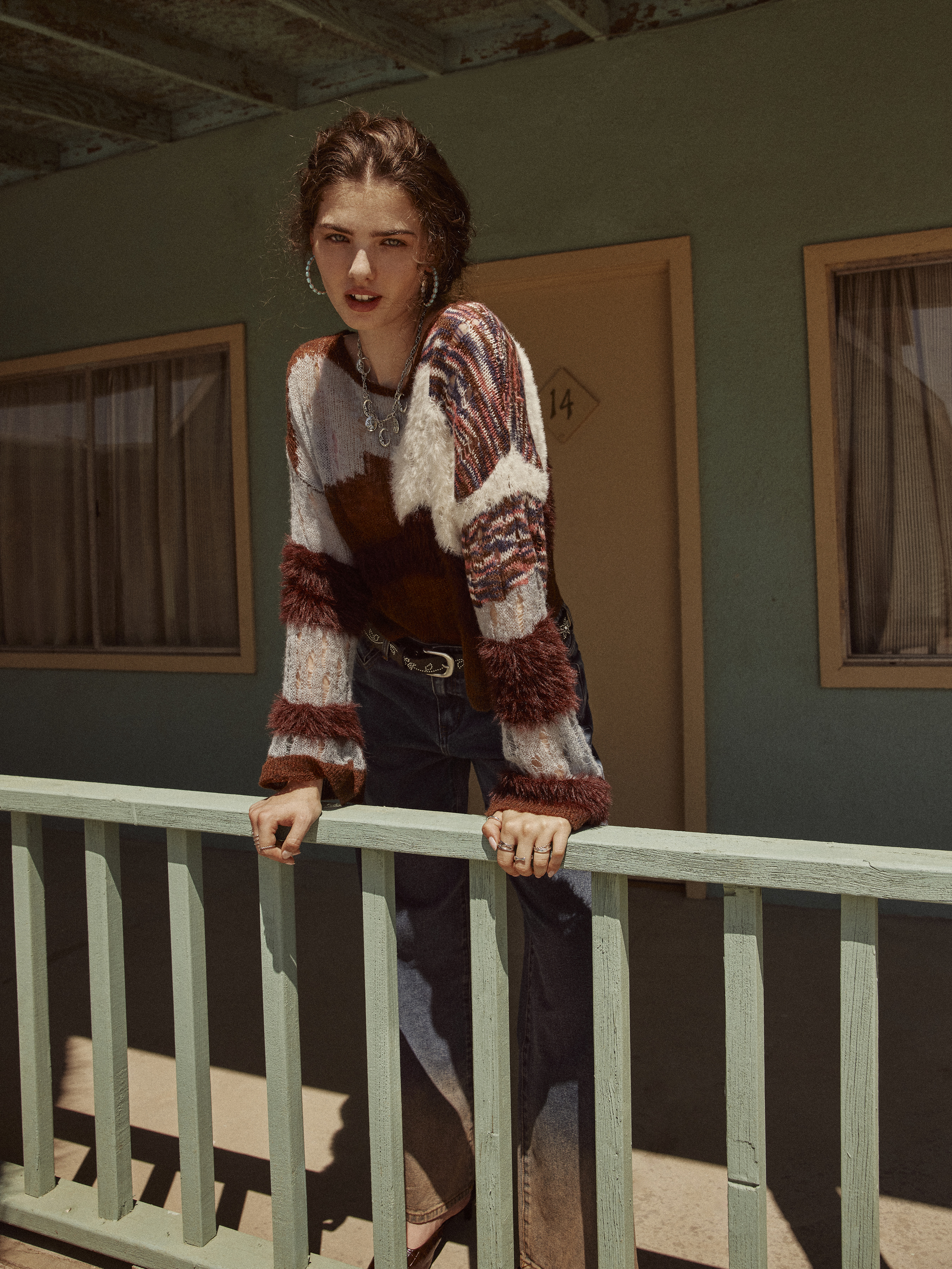 Knit Fabric Wool-blend Knitted Boat Neckline Colorblock Long