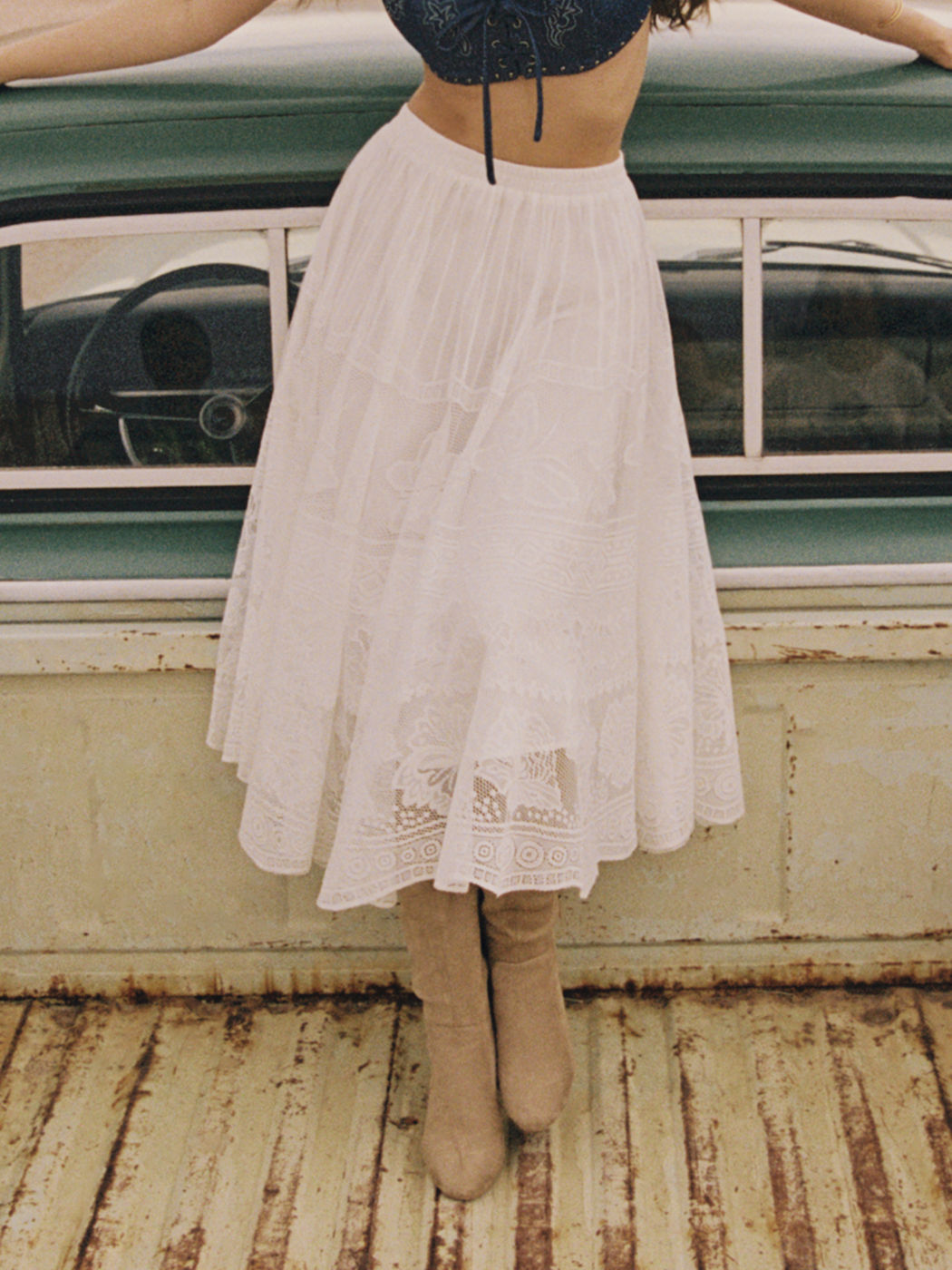 Voluminous Lace Mid Rise Floral & Butterfly Maxi Skirt