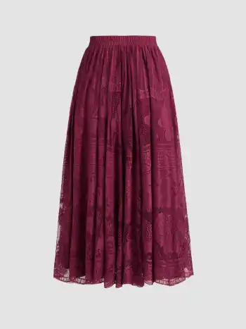 Voluminöse Spitzen-Maxi-Skirt mit Blumen- und Schmetterlingsmuster