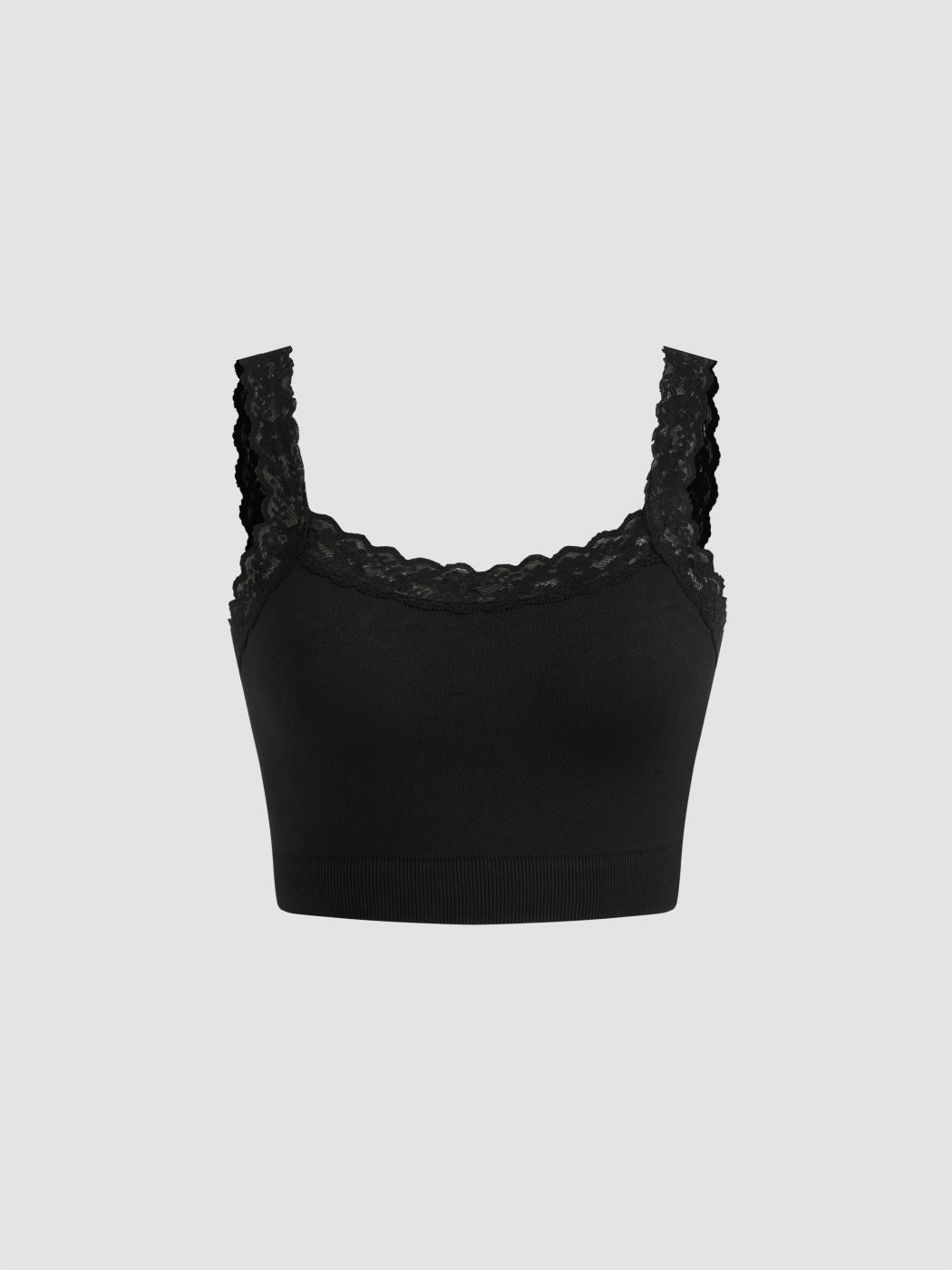 Seamless Scoop Neckline Solid Lace Trim  Crop Cami Top