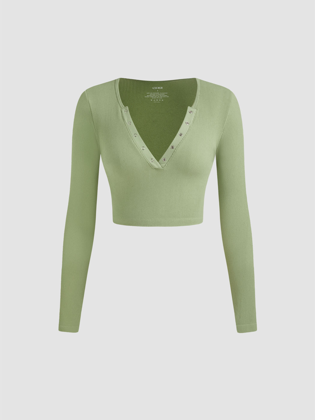 Nahtloses V-Ausschnitt Einfarbiges Langarm Crop Top