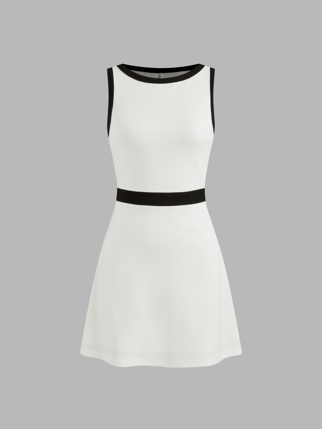 Cotton-blend Boat Neckline Solid Contrasting Binding Mini Dress