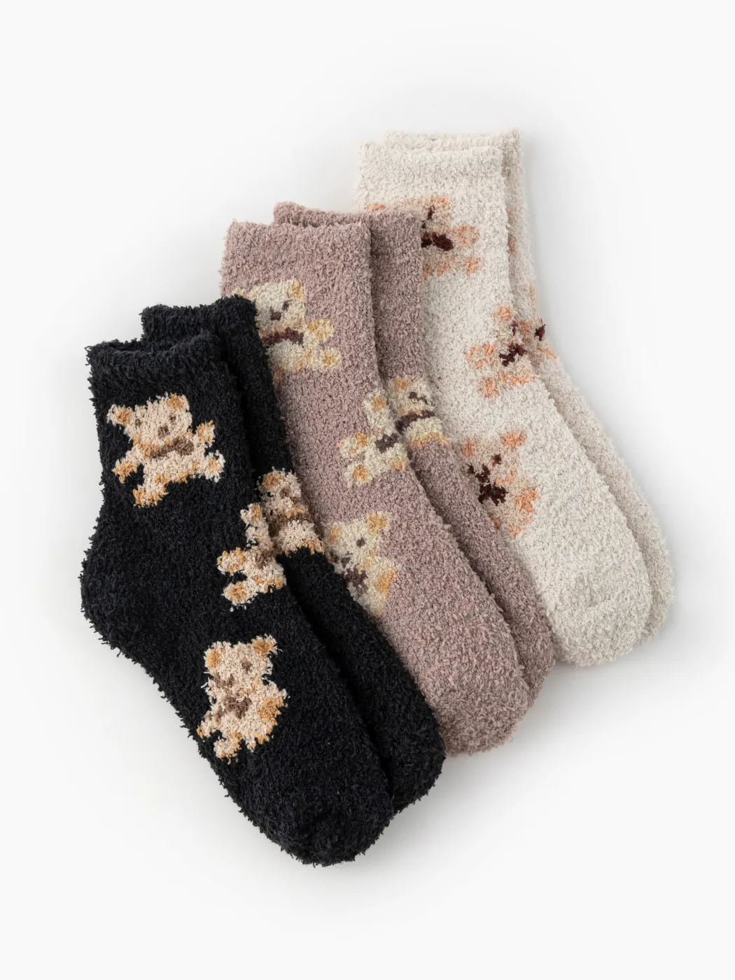 3 PAIRS BEAR FUZZY ANKLE SOCKS