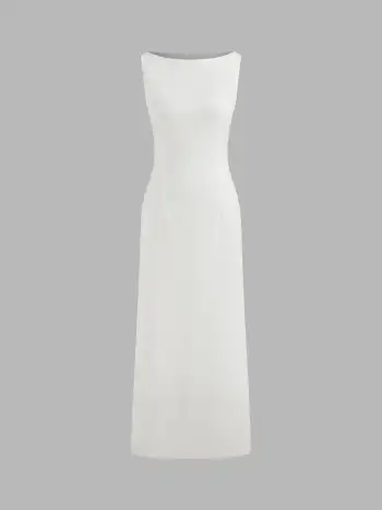 Boat Neck Solid Maxi Dress