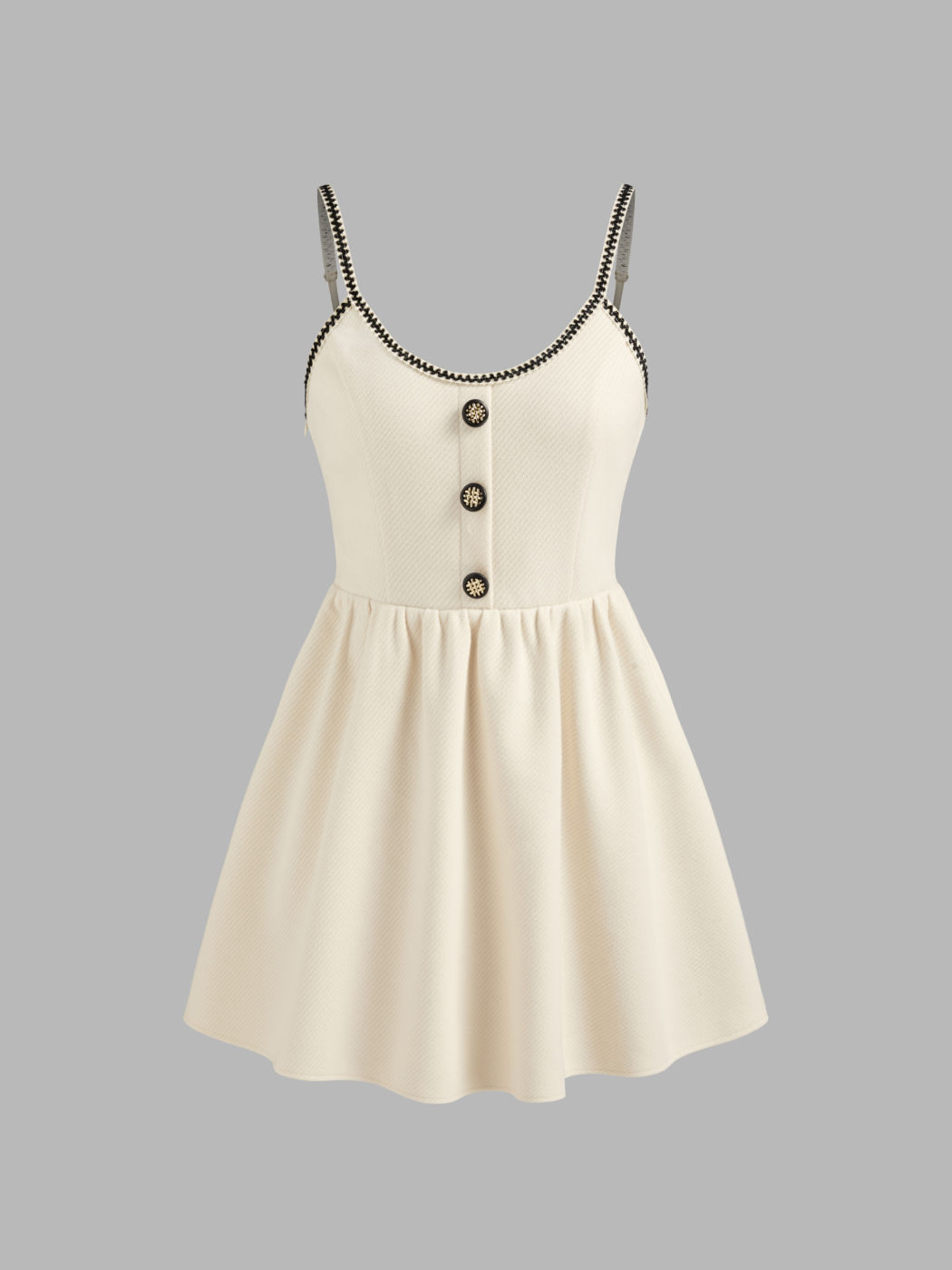 Scoop Neckline Solid Button Contrasting Binding Mini Dress