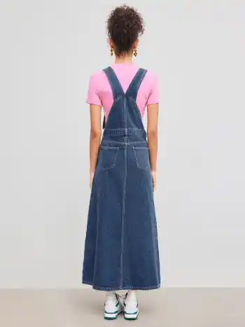 Jeansstickerei Blumen Tasche Schnallen Maxikleid