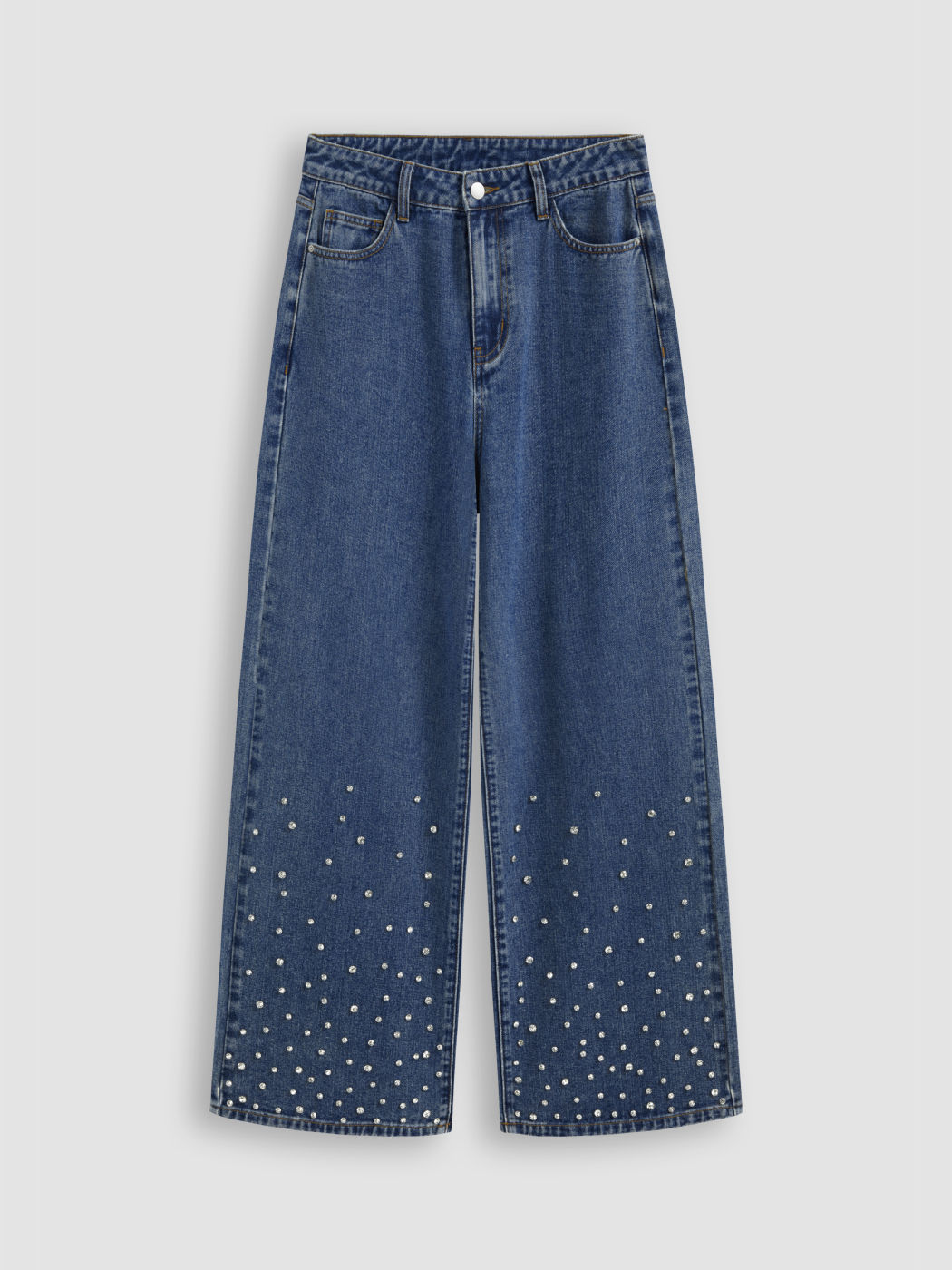 Cider Denim Mid Rise Rhinestone Detail Solid Pocket Jeans