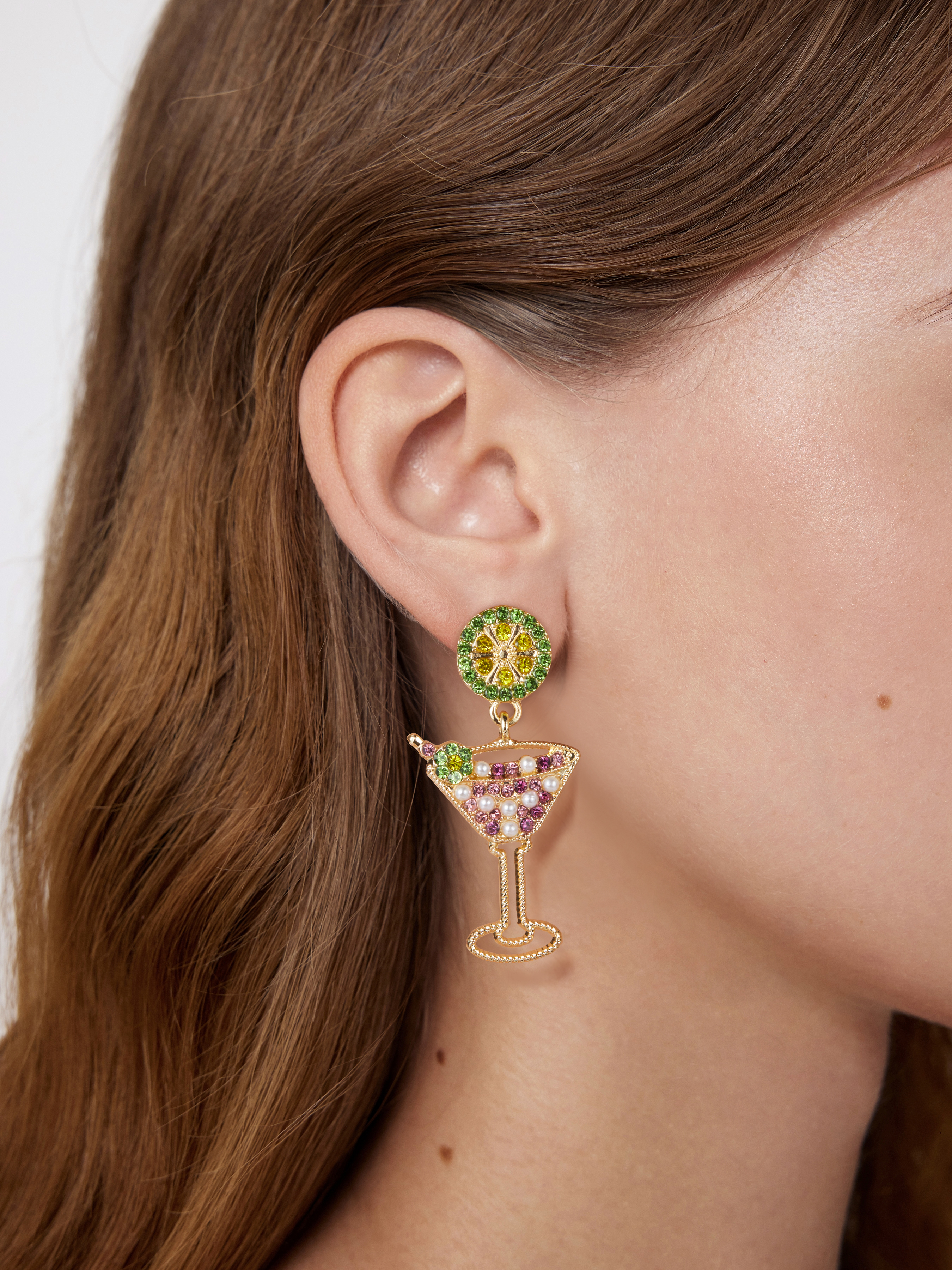 亜鉛合金 ワイングラスラインストーンドロップピアス For 音楽祭