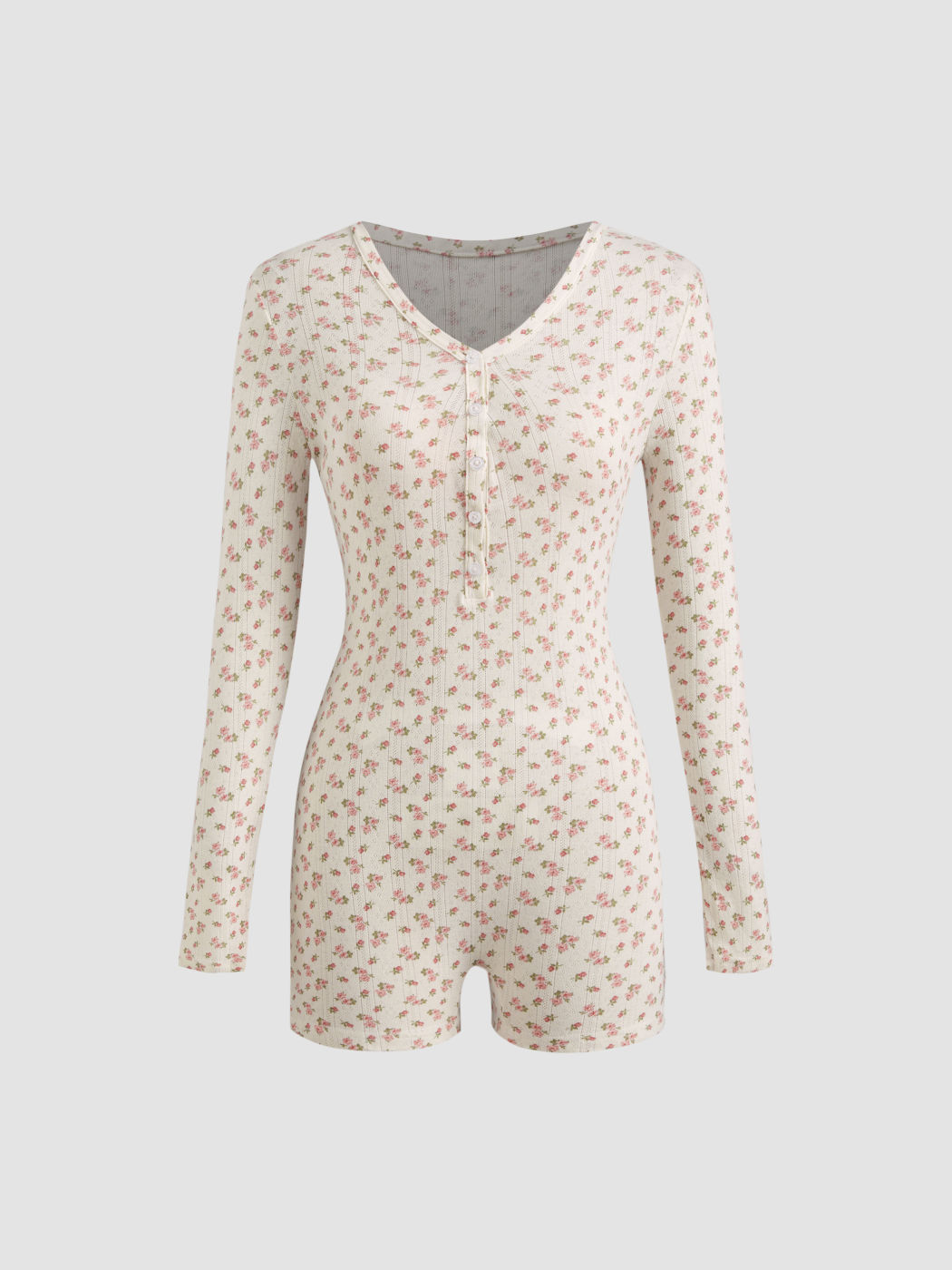 V-neck Floral Button Lounge Romper