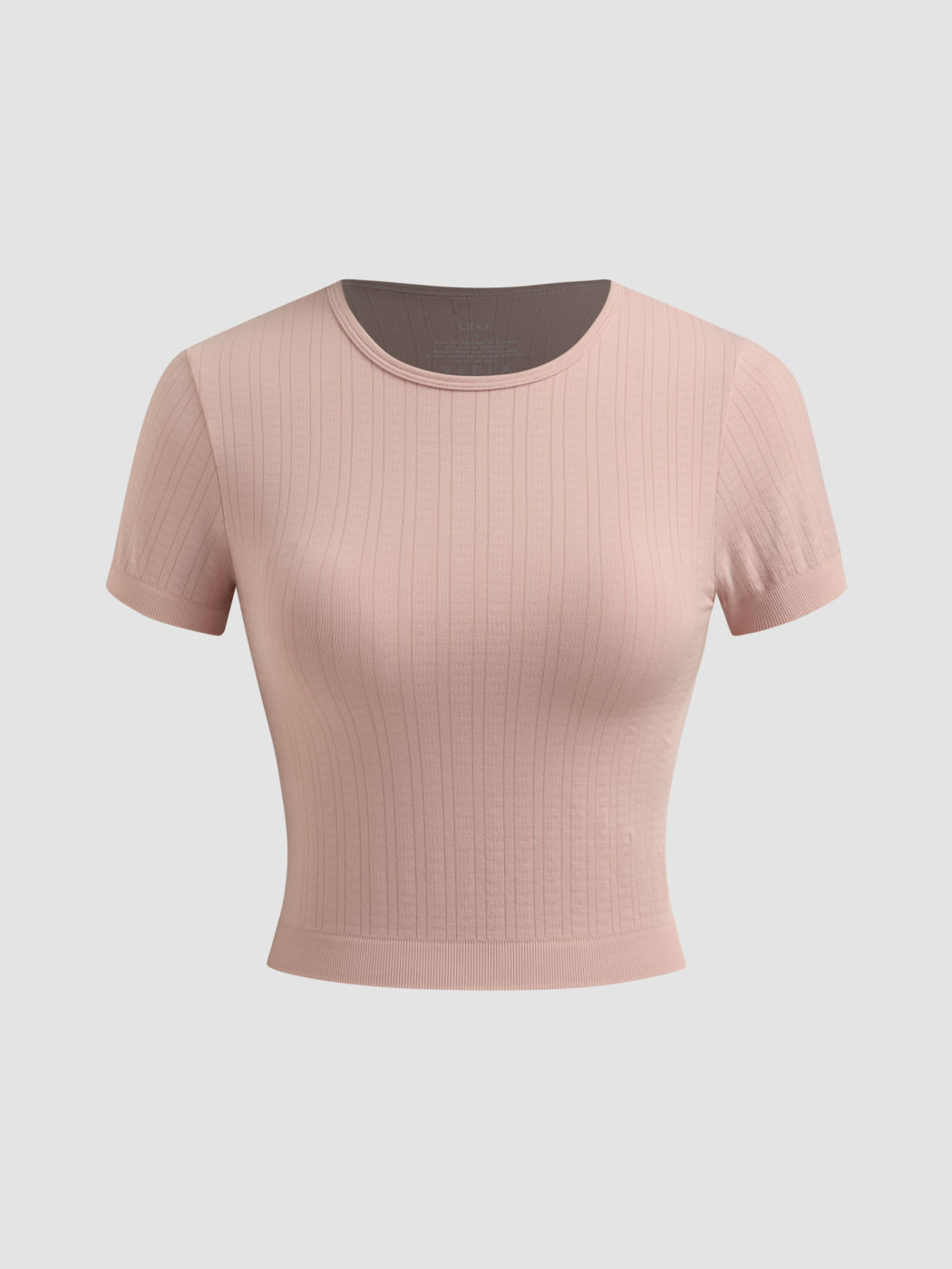 Top a maniche corte solido senza cuciture con scollo rotondo