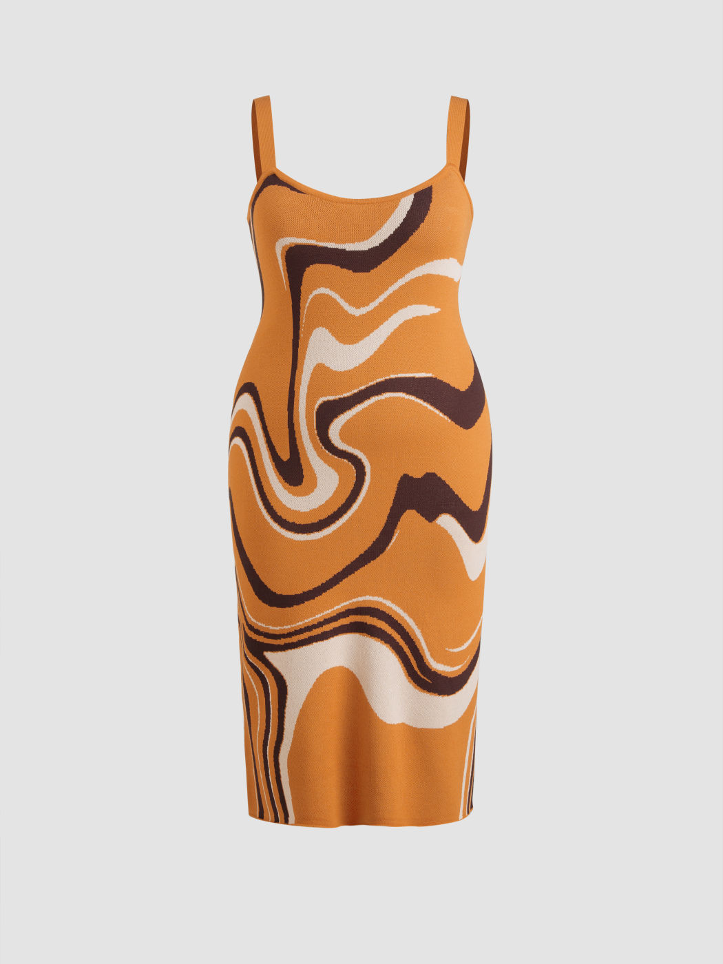 Knit Scoop Neckline Abstract Wave Striped Midi Dress Curve & Plus