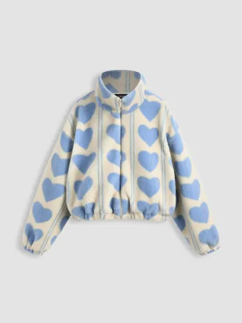 Zip Front Patterned Fleece Jacket