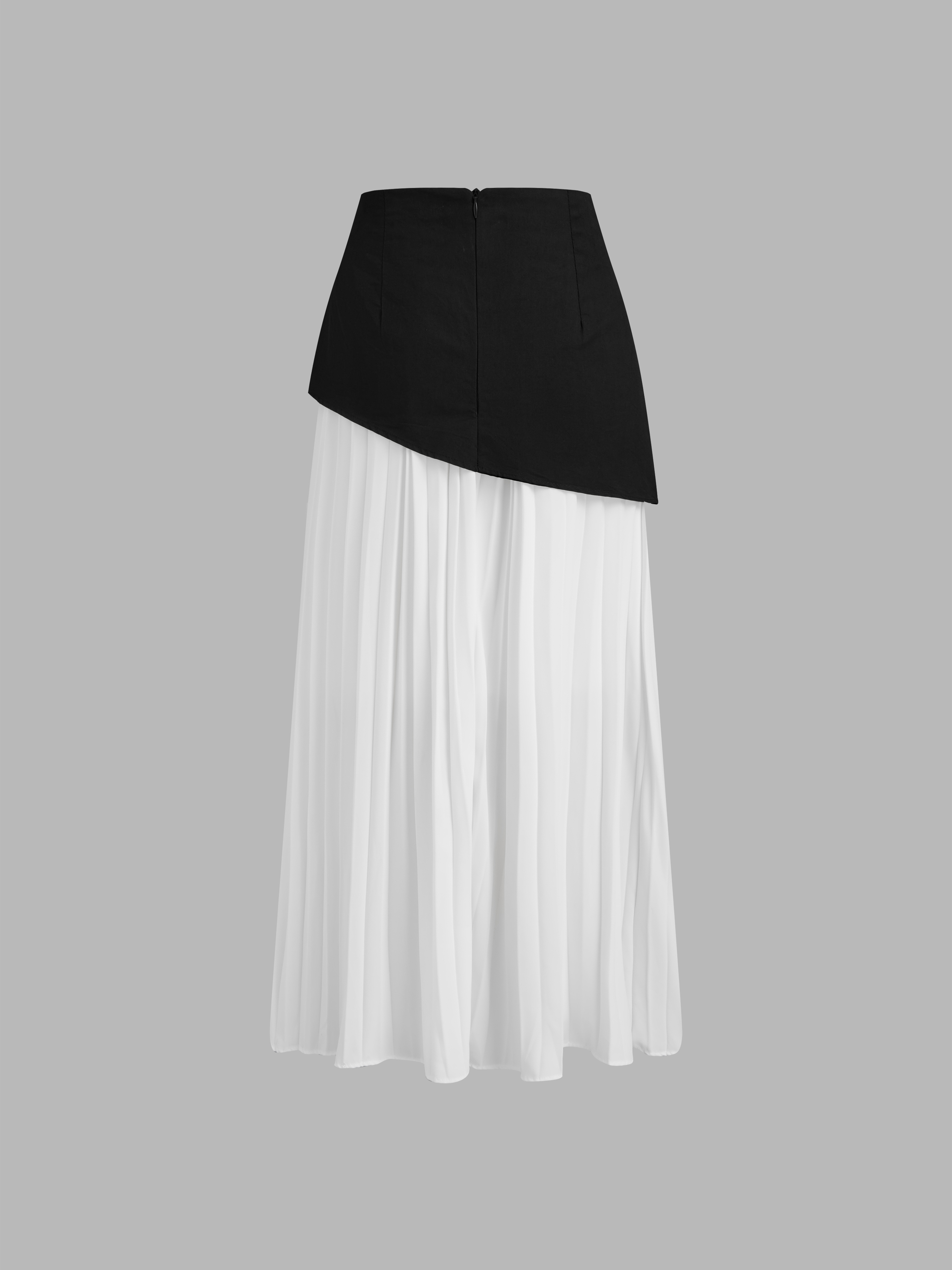 Woven Mid Rise Two Tone Pleated Maxi Skirt For Work