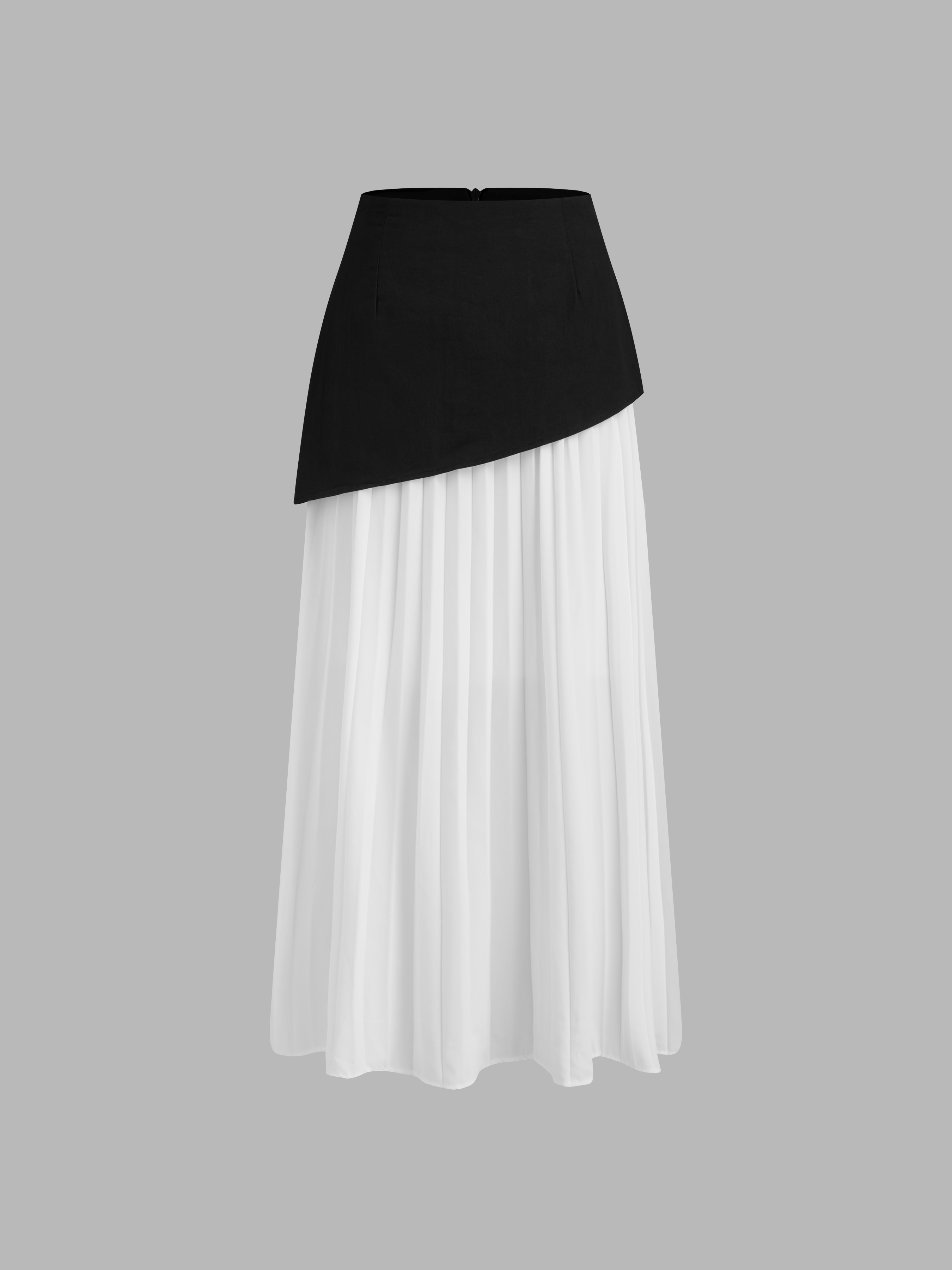 Woven Mid Rise Two Tone Pleated Maxi Skirt For Work