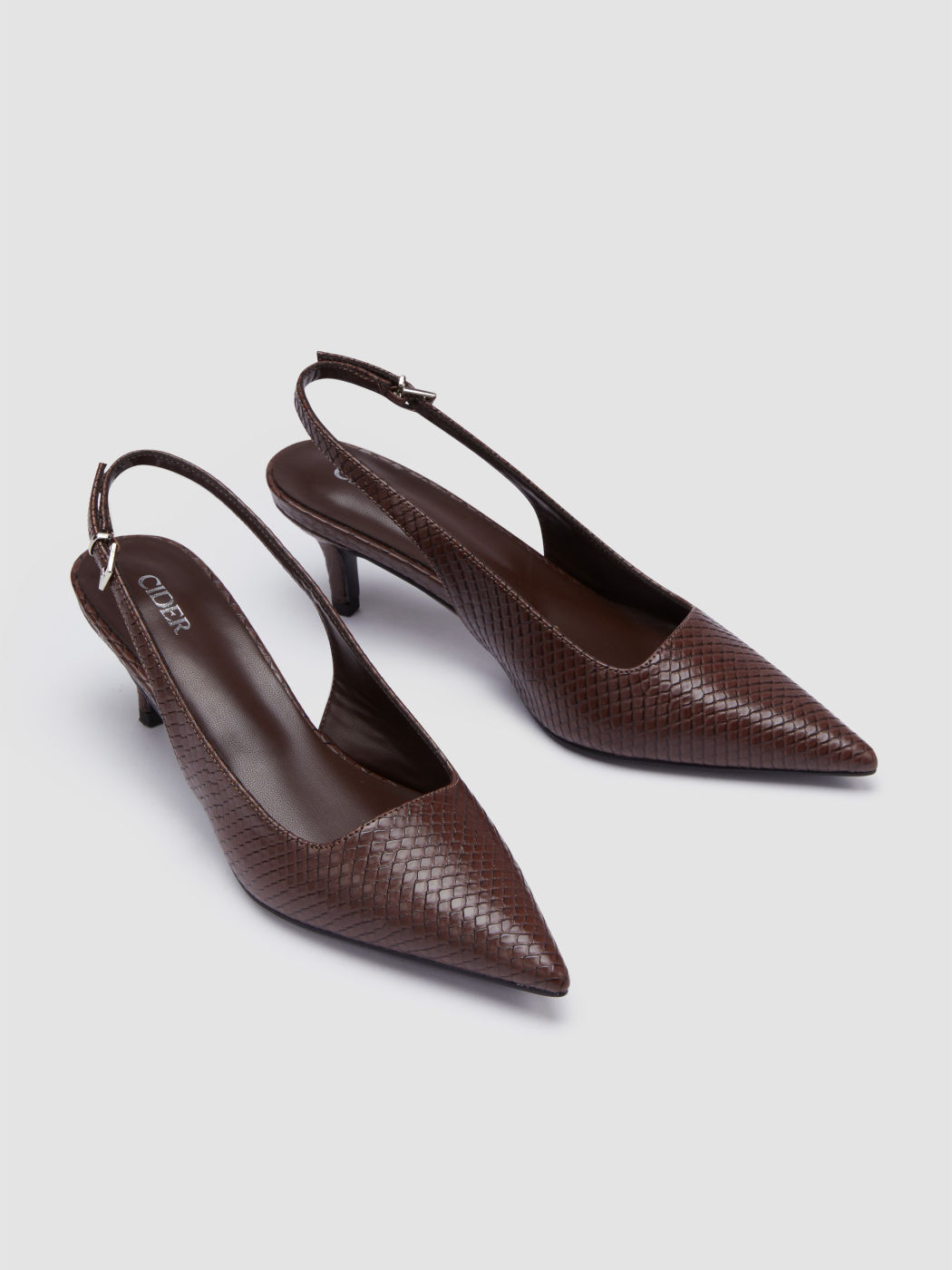 POINT TOE SNAKE-EFFECT SLINGBACK HEELS