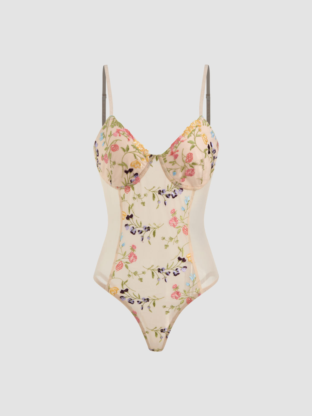 Mesh Sweetheart Floral See-through Bodysuit