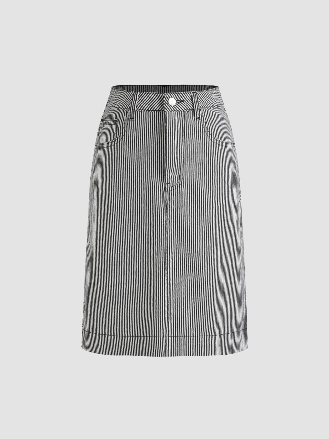 Cider Denim Mid Rise Gestreifter Midi-Rock mit geteilten Taschen