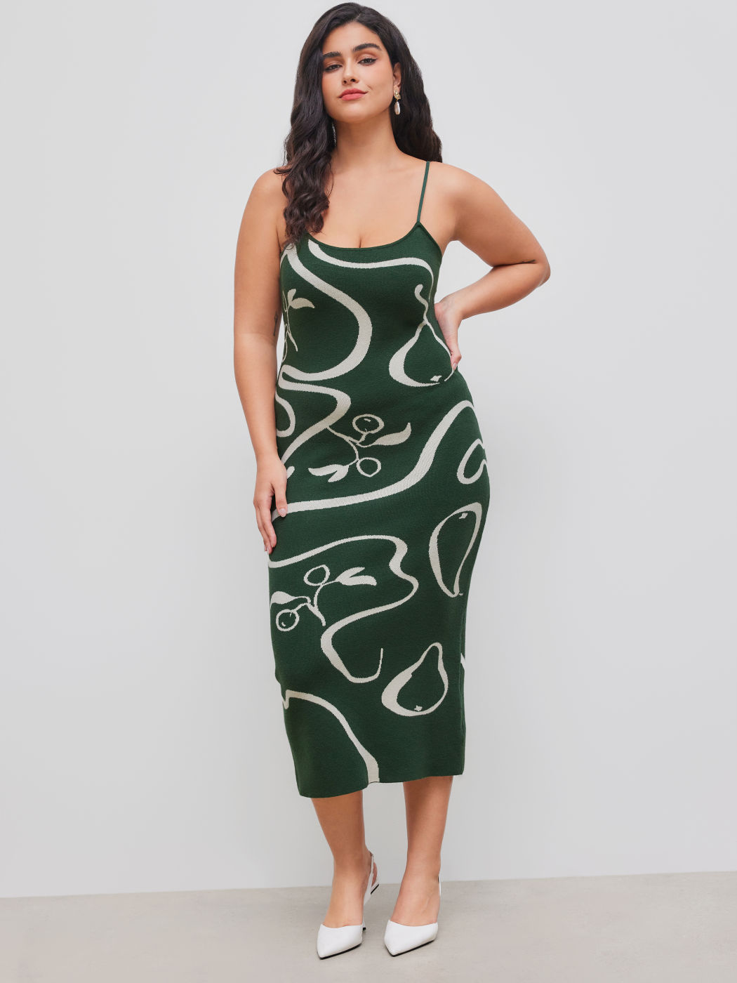 Knitted Square Neck Abstract Sleeveless Midi Dress Curve & Plus