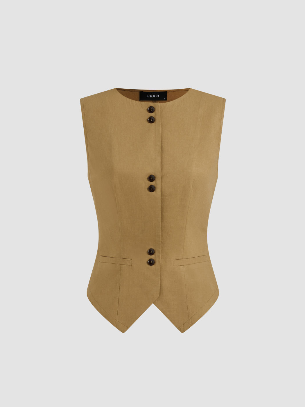 Cotton-blend Round Neckline Solid Button Vest & Mid Rise Solid Midi Skirt Set