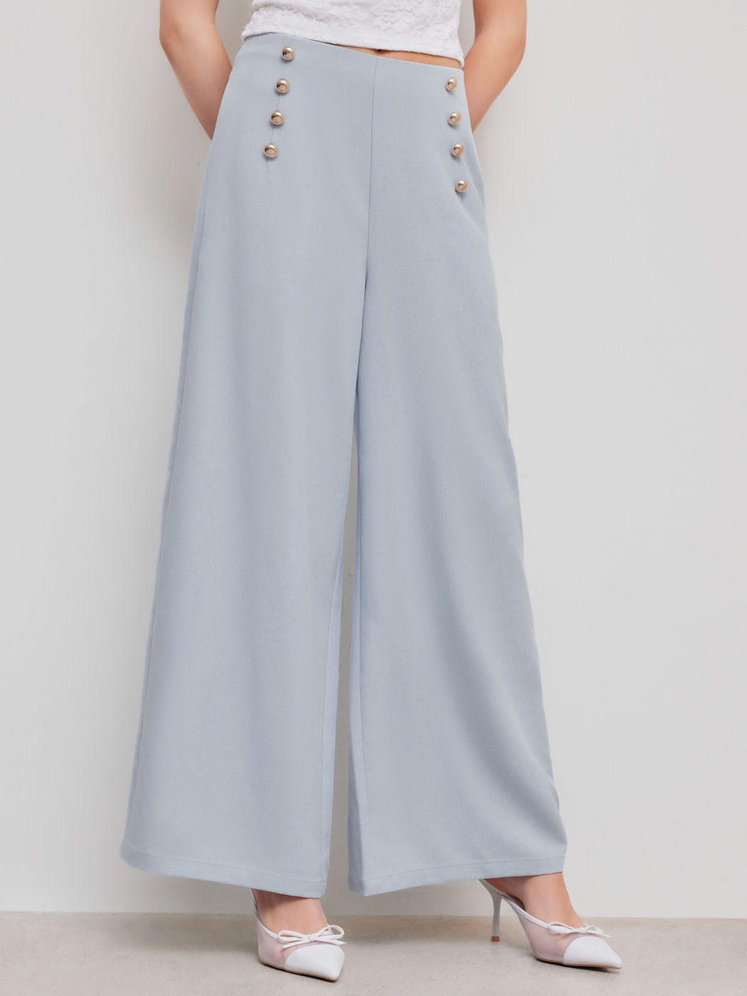 Button Front Wide Leg Pants 
